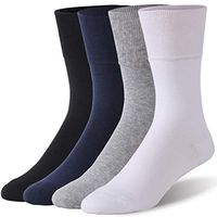 Forcool Diabetic Crew Socks, Men Women Extra Stretchy Non-Binding and Loose Top Wide Cuff Cushioned Socks, 4 Pairs Gray/Black/White/Navy Blue Large