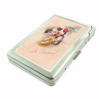 Perfection In Style Metal Cigarette Case with Built in Lighter Vintage Dog Design 007