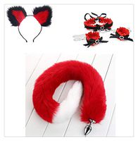 Carinloing Red-White 3Pcs Halloween Party - Sexy Collar Wristband B-¨¹-t-t P-l-¨³-g Metal Tail and Cute Ears Headband Headwear