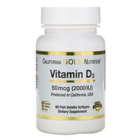 California Gold Nutrition Vitamin D-3 50 Mcg 2000 IU 90 Fish Gelatin Softgels, Egg-Free, Gluten-Free, Milk-Free, Peanut Free, Soy-Free, Shellfish Free, Treenut Free, Wheat-Free, CGN