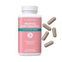 Flat Tummy Mental Performance, Nootropic Supplement - Focus, Concentration, Memory Blend, Positive Mood + Bacopa, L-Theanine, Ginkgo (60 caps)