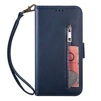 Cfrau for Samsung Galaxy S10 Zipper Wallet Case with Black Stylus,Premium Scratch Resistant Credit Card Holder Purse Wrist Strap Magnetic Flip Case with Money Coin Pocket,Blue