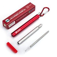 Portable Straw by Invisible Footprints – Travel Drinking Collapsible Straw – Telescopic Reusable Straw + Cleaning Brush, Silicone Tip, Carabiner Clip Container– Stainless-Steel Foldable Straw (Red)
