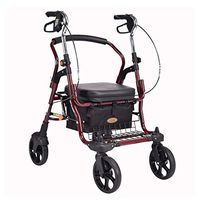 Rolling Walkers Trolley Old Man Shopping Cart Portable Walker Folding Wheelchair with Seat Grocery Shopping Cart Gift Can Bear 100 Kg (Color : Red, Size : 705890-101cm)