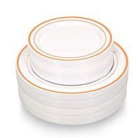 BGB Rose Gold Plastic Dinnerware 110 Pieces, 55 Guests, Rose Gold Disposable Plastic Plates-Rose Gold Rim Wedding Party Plates,Premium Heavy Duty Dinner Plates and Salad Plates Combo