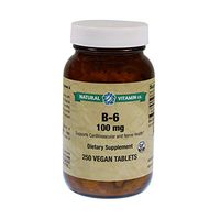 Natural Vitamin Co. - B-6 100 mg, Vitamin B6 (as pyridoxine HCI) 100 mg, 5,000% Daily Value, 250 Tablets, 8+ Months Supply, Gluten Free, Vegetarian, Vegan (250)