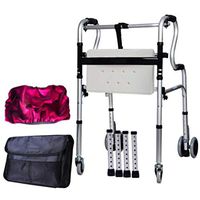 ZMYLOVE Compact Folding Walker with Wheels, Heavy Duty Folding Walker, Bariatric Walker with Storage Bags,4 Foot Foot Tube and Seat Base Plate Protective Case for Seniors