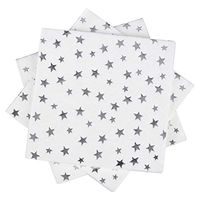 Silver Star Cocktail Napkins 100 counts 2-Ply 5'' White and Silver Disposable Paper NapkinsPerfect for Birthday Party Supplies Wedding Bridal Shower Baby Shower Valentine's Day