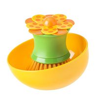 Vigar Lolaflor Orange Palm Dish Brush With Holder, 4-1/4-Inches by 4-1/4-Inches, Orange, Green