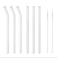 Reusable Glass Smoothie Straws, Drinking Straws for Milkshakes Frozen Drinks, Pack of 8 Includes 2 Cleaning Brush,Environmentally Friendly- 7.8" x 8 mm