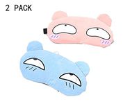 Sleep Mask, 2 Pack Ice Gel Eye Masks for Travel Sleeping Hot Cold Therapy Elastic Best Night Blinder Eyeshade Eye Cover for Men Women Kids - Cute Bear Blue, Pink