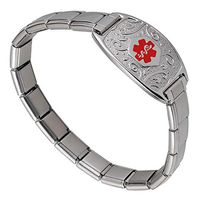 Divoti Deep Custom Laser Engraved Lovely Filigree Stretchable Italian Modular Charm Link Medical Alert Bracelet -Italian Charm Style-Red