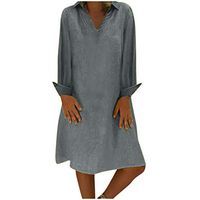 🍋 HebeTop 🍋 Women's Long Sleeve V Neck Bohemian Plus Size Loose Midi Dresses