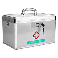 Medicine First Aid Box - Emergency Kit Container Empty Portable Medical Suppliers Storage Collection Organizer Pill Case with Lock Tray for Home Household Healthcare 13.9” L×7.9”W×8.7”H (Large)