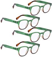 READING GLASSES 4 pack Ladies Colorful Round Readers for Women Reading (Green, 0.50)