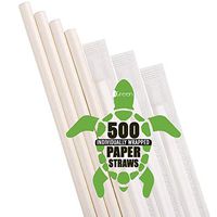 Paper Straws Individually Wrapped [bulk pack of 500] Dye-free White Biodegradable and Compostable Eco-friendly Drinking Straws for Restaurants, Cafes or Art Projects