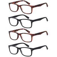 Reading Glasses 4 Pack Fashion Readers Quality Spring Hinge Glasses for Reading for Men and Women (2Black 2Tortoise, 2.5)