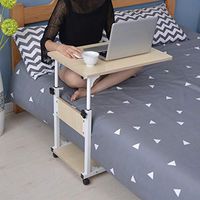 US Fast Shipment Quaanti Tray Table, Adjustable Sofa Side Bed Table Laptop Cart Portable Desk with Wheels Overbed Table Laptop Cart,Office Home Movable Computer Desk Bedside Lapdesk Stand (White)