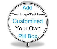 Custom Pill Box Gift - Add Your Photo or Text Design Customized Your Own Pills case. Portable Round Metal Silver Pill Cases. (Customized-Round)