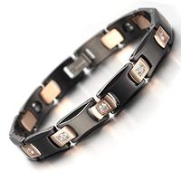 SBRTL Electroplated Rose Gold Zircon Couple Bracelets Men and Women Magnetic Ceramic Bracelet Size Adjustable Pain Relief,Men,+Lady