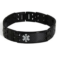 My Identity Doctor - Mens Medical Alert ID Bracelet with Custom Engraving, Plated Black 316L Steel Link.5 Inch Width - 5.25 Inches Wrist Size