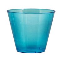 Party Essentials Hard Plastic 9-Ounce Party Cups and Old Fashioned Tumblers, Neon Blue, 25 Count