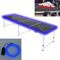 Beer Pong Table Foldable,Lanyun 8-Foot Beer Pong Table Led Lights Outdoor Picnic Beer Table W/Optional Cup Hole Combination Game Tables,Heavy Duty Foldable Party Beer Pong Set for Adults
