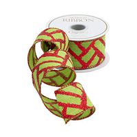 Caspari Green & Red Fretwork Ribbon - 18 Foot Spool