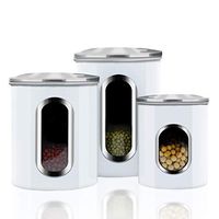 Canisters Sets,3 Piece Window Kitchen Canister with Fingerprint Resistance Lids,Cream White