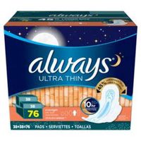 Expect More Always Ultra Thin Overnight Pads with Wings (76 ct.)