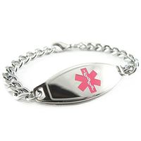 My Identity Doctor - Custom Engraved Medical ID Bracelet, 5mm 316L Steel for Teens, Adults - Medium - Pink - Wrist Size 6.5 Inch