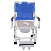 MJM International 118-3TW-VS-SFS-DDA-10-QTC Standard Shower Chair with Clamp On Seat, Slide Out Footrest with Front Supports, Drop Arms and Commode Pail, Royal Blue/Forest Green/Mauve