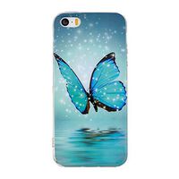 Amocase Glow in Dark Silicone Case with 2 in 1 Stylus for iPhone 5S/SE/5,Stylish Colorful Printed Luminous Noctilucent Flexible Soft TPU Shockproof Case - Blue Butterfly