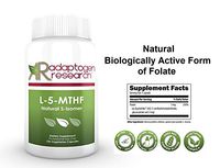 L-5-MTHF | 1 mg Active B9 Methylfolate | Folate as Quatrefolic 5-methyltetrahydrofolate | High Bioavailability and Solubility | 120 Vegetarian Capsules | Adaptogen Research