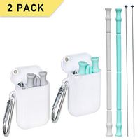 Collapsible Reusable Straws – 2 Pack of Drinking Straws with Cleaning Brushes, Portable Cases and Keychains, 9.8 inches Food Grade Silicone Straws, BPA Free & FDA Approved