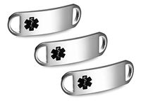 JF.JEWELRY 3 Pack Stainless Steel Medical Alert ID Tag for Medical Bracelet Curved Comfort Design-Black