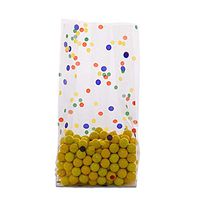 100ct Small"Primary DOTS" Polkadot 7x2x3" Cello Cellophane Treat Food Snack Bags