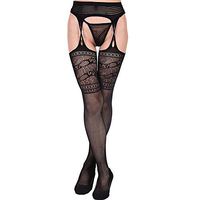 ieasysexy Womens Black Fishnet Lace Tights Suspender Pantyhose Stretchy Thigh-High Stockings Anti-Slip and Durable Stockings