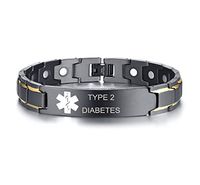 XUANPAI Type 2 Diabetes Stainless Steel Magnet Therapy Medical Alert ID Bracelet for Men Women,Adjustable