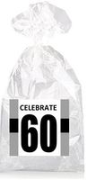 Celebrate 60th Birthday Black Striped Party Favor Bags with Ties - 12pack