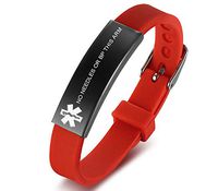 VNOX Children NO Needle OR BP This ARM Emergency ID Alert Adjustable Bracelet with Red Silicone Rubber Stainless Steel