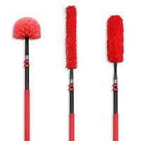 HIWARE Good Cobweb Duster, Microfiber Feather Duster and Ceiling Fan Duster Cleaner Brush Kit with Extension Pole 12 Feet(20 Feet High Reach), 3-Stage Aluminum Telescopic Extension Pole
