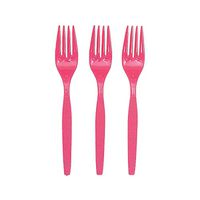 Fun Express - Hot Pink Plastic Forks (50 Pc) - Party Supplies - Solid Tableware - Cutlery - 50 Pieces