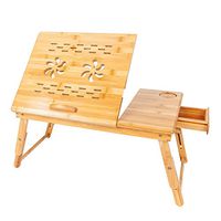 New Bamboo Laptop Desk Folding Breakfast Fixed Cup Bed Serving Tray w/Drawer