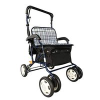 Rolling Walkers Walker Shopping Cart Shopping Cart Old Man Trolley Home Shopping Cart with Seat Portable Walker Folding Wheelchair Gift Can Bear 100 Kg (Color : Blue, Size : 53.56685.5-91.5cm)