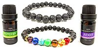Prezence Aromatherapy Diffuser Anxiety Lava Rock Chakra 8mm Bead Bracelet with 10ml Lavender and Peppermint Essential Oils for Women Men