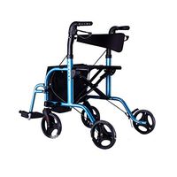 Walker with Lockable Brakes and Carry Bag, Lightweight Aluminium Folding 4 Wheel Adjustable Height, Perfect for Indoor and Outdoor for Elderly, inconvenient Legs and feet (Blue)