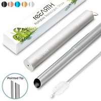 Portable Collapsible Reusable Boba Straw With Pointed Tip, Jumbo Stainless Steel Drinking Straw With Case, With Telescopic Cleaning Brush, Carrying Key Chain - reEARTH (Silver)