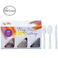 Tiger Chef 1200 Count Clear Plastic Disposable Cutlery Set BIG Combo Box Flatware Set Includes: 400 Forks 400 Spoons 400 Knives BPA-Free (Clear 1200 Pack)