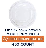 100% Compostable Salad Bowl Lids by World Centric, Made from Ingeo Clear Plastic, Salad Bowl Lids, Dome, Clear, for 16 oz. Bowls (Pack of 450)